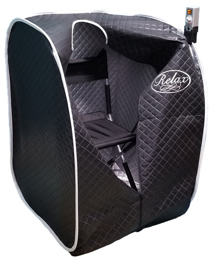 relax infrared sauna with black tent